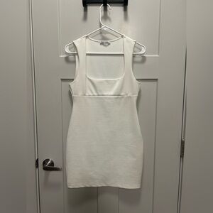 Zara White Cocktail Dress Square Neckline